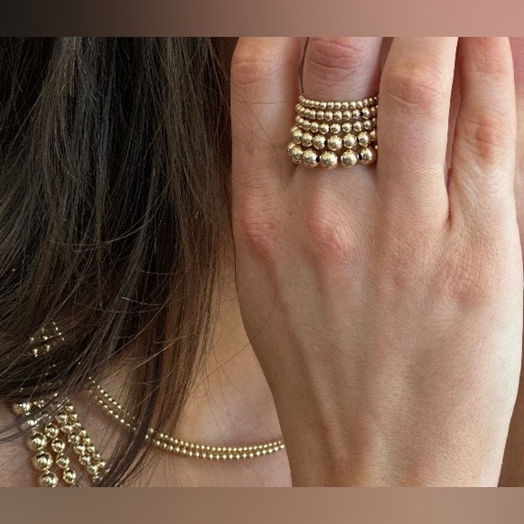 BEADED 14K Gold Filled Stackable Stretch Rings; Sweat, Tarnish and waterproof. - Picture 4 of 5